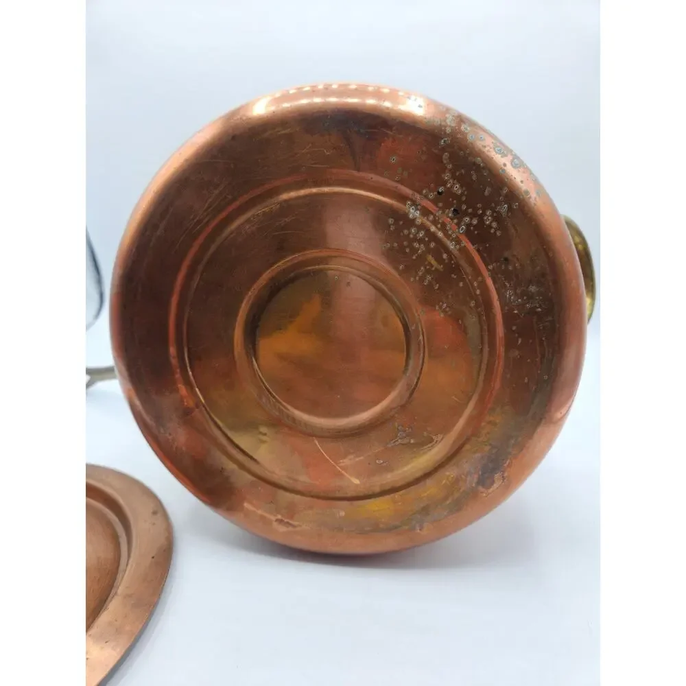 Vintage Hand Hammered Bombe Copper Saucepan Tin Lined Brass Handles 6.5